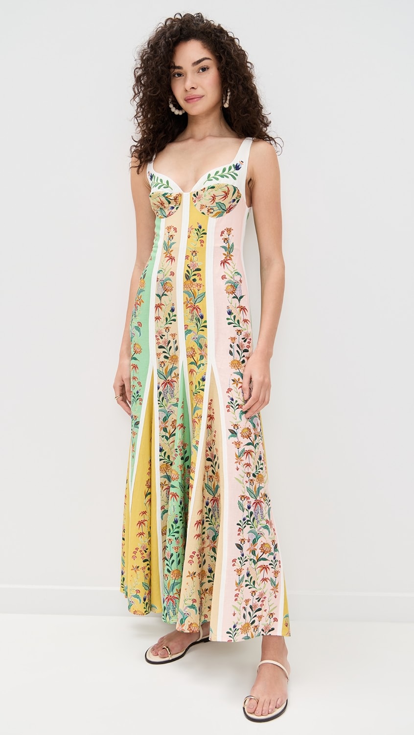 Delicate Floral Stripes Multicolor Sleeveless Gore Dress